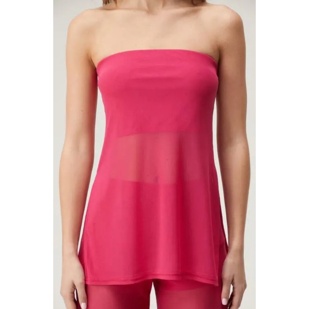 Nasty Gal Hot Pink Mesh Layered Tube Top Strapless Fuchsia Size L NEW
